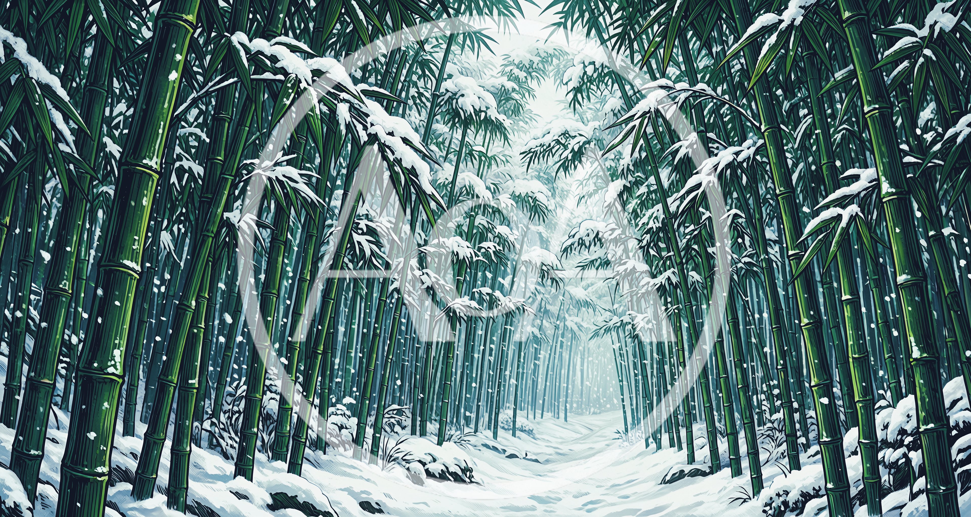 Snow Covered Bamboo Forest Path