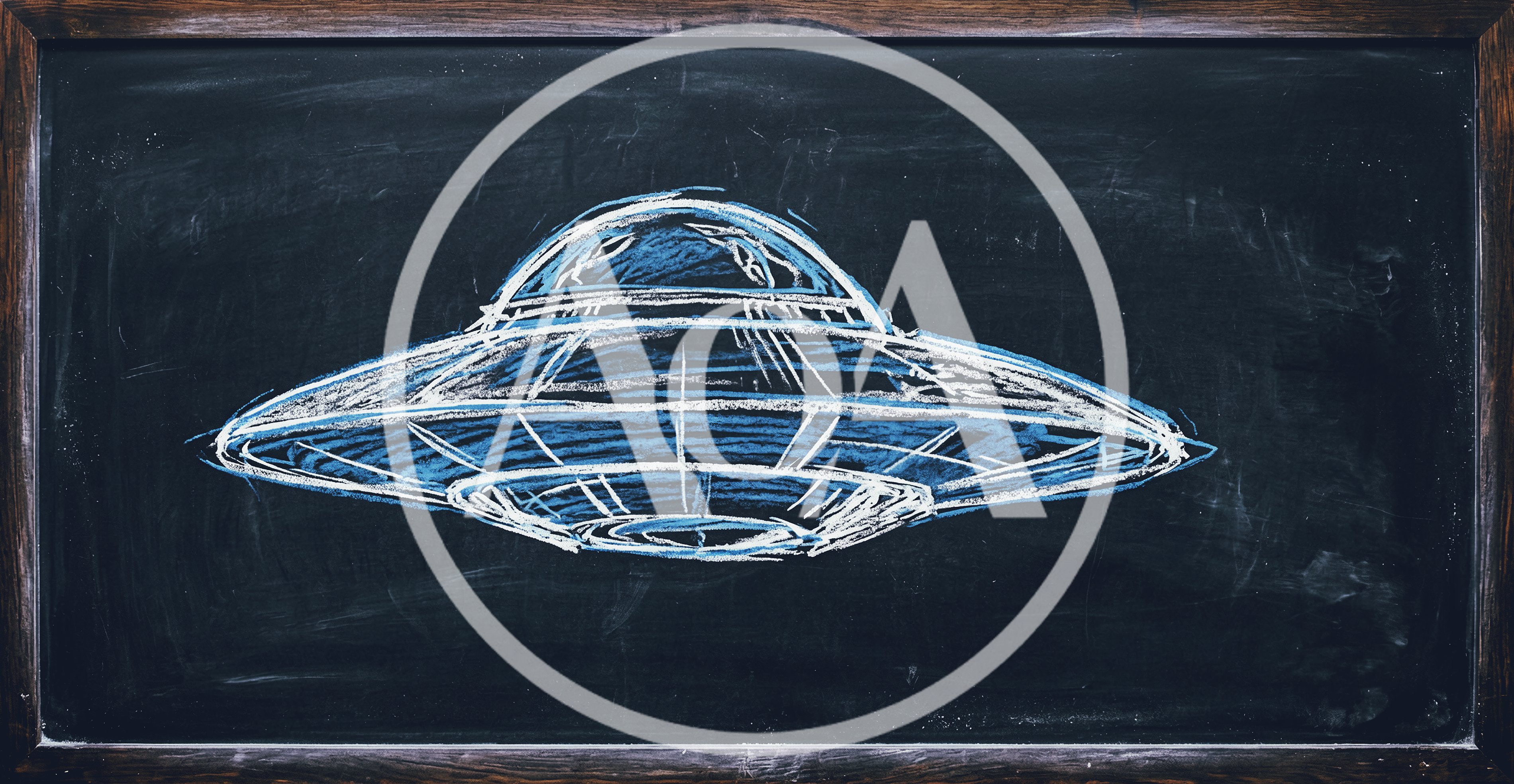Chalk Drawing Of A UFO On A Blackboard