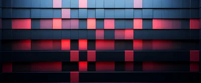 Abstract Digital Wall With Glowing Red And Blue Squares