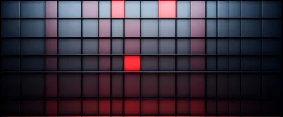 Abstract Digital Grid With Glowing Red Square Pixels