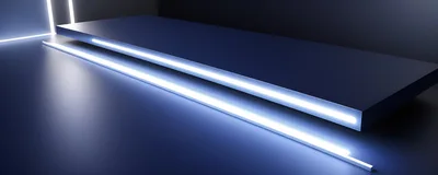 Abstract Minimalist Platform With Glowing Neon Light Strips