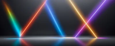 Abstract Neon Light Beams On Dark Reflective Surface