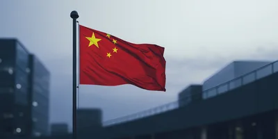 Flag Of China Waving On A Flagpole
