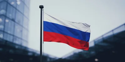 Russian Flag Waving On A Flagpole