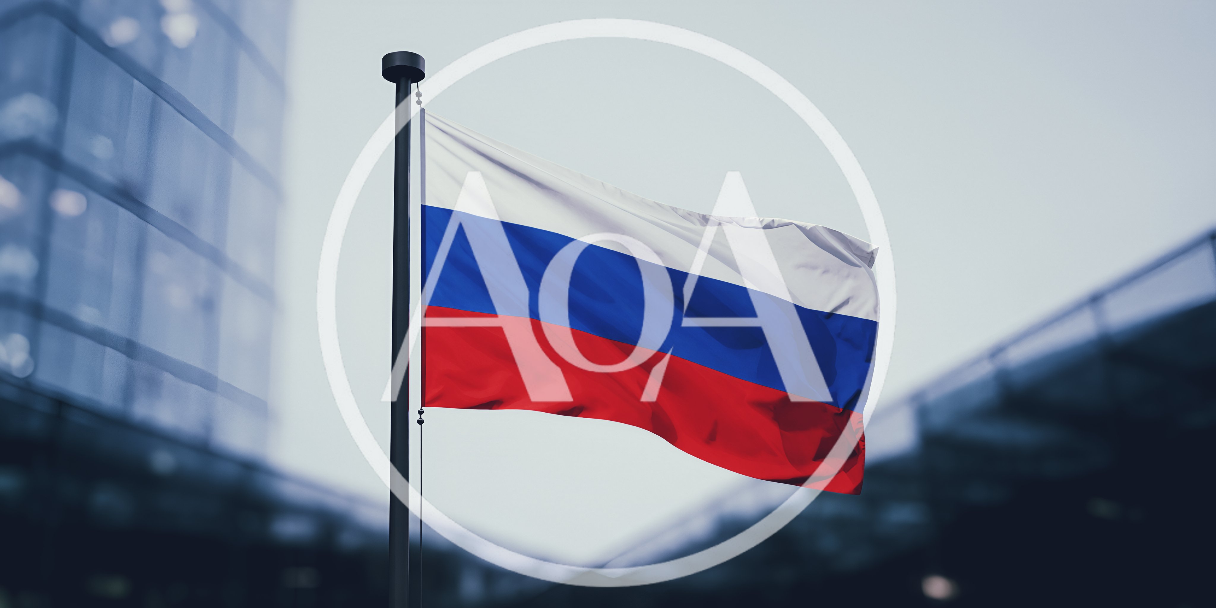 Russian Flag Waving On A Flagpole