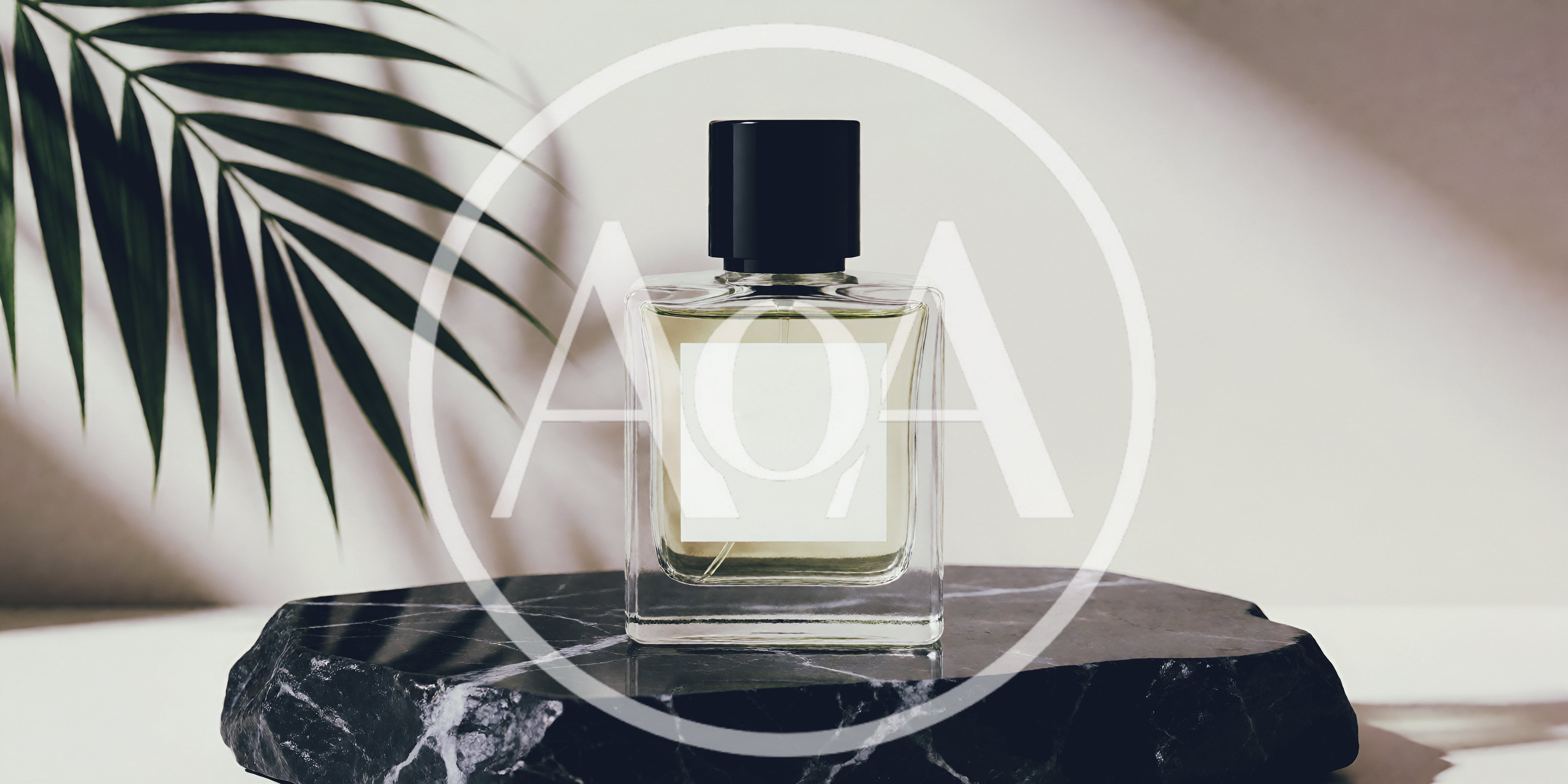 Perfume Bottle on a Black Marble Pedestal