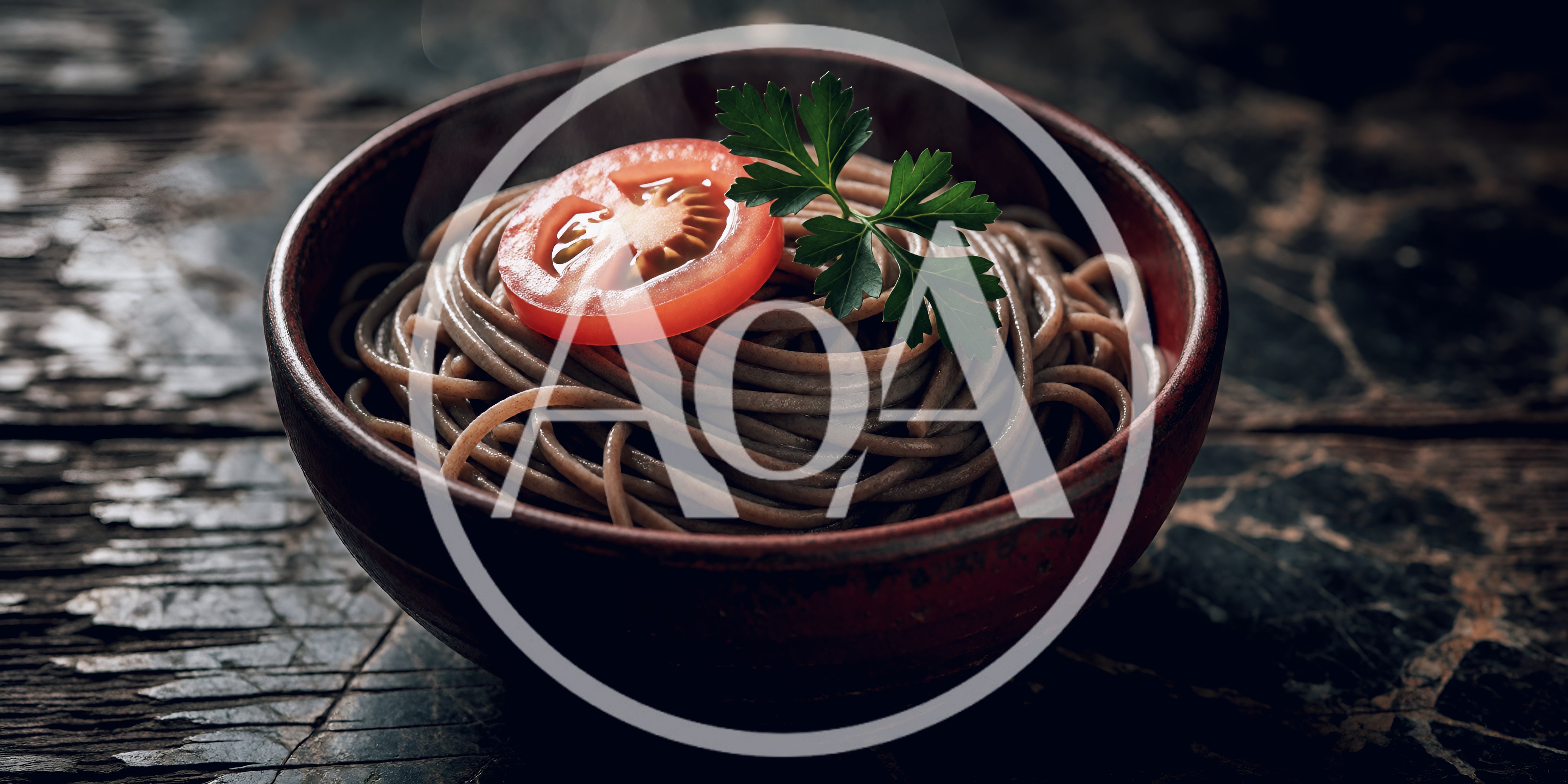 Steaming Bowl Of Soba Noodles With Tomato And Parsley