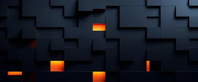 Abstract Dark Geometric Wall With Glowing Orange Lights