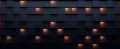 Abstract Dark Geometric Wall With Glowing Orange Lights
