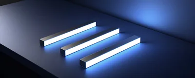 Three Glowing Rectangular Light Bars On Dark Surface