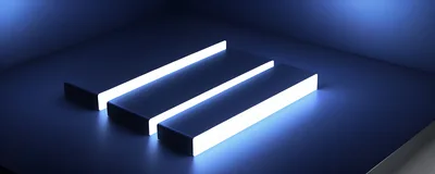 Three Glowing Rectangular Platforms In Dark Blue Space