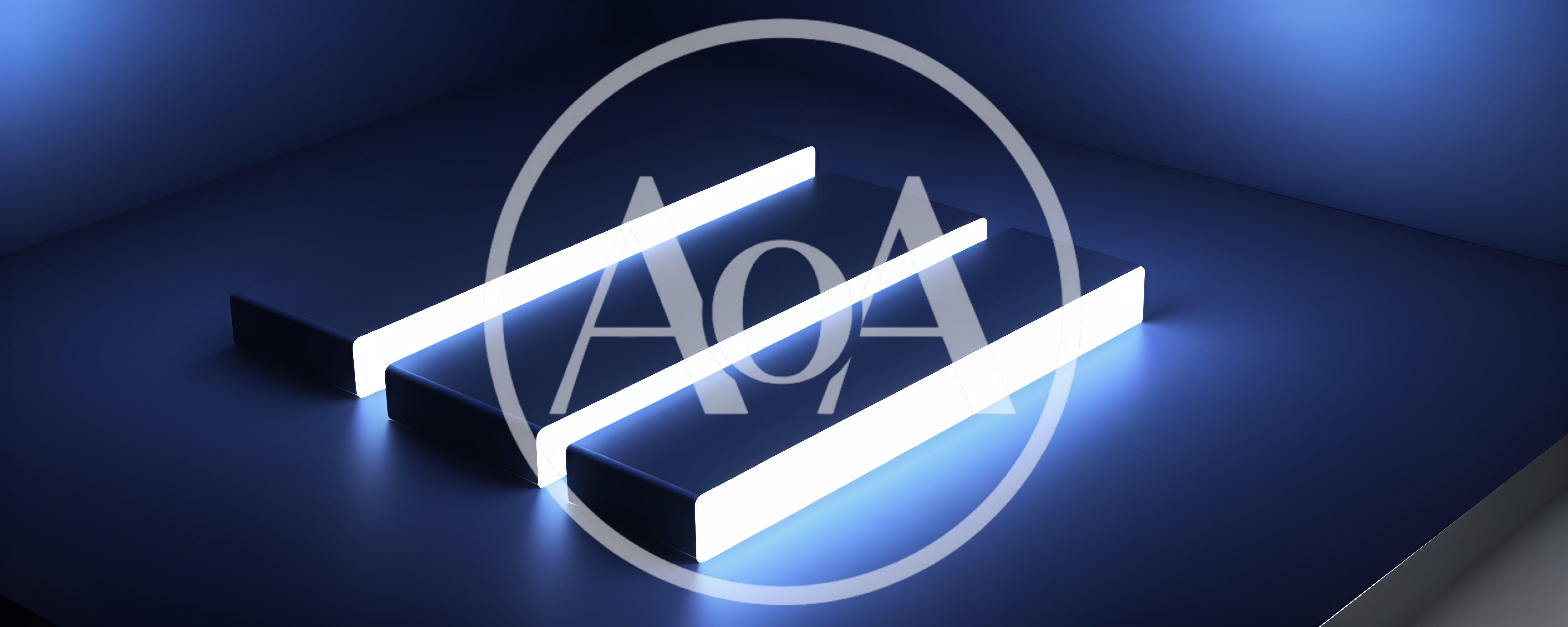 Three Glowing Rectangular Platforms In Dark Blue Space