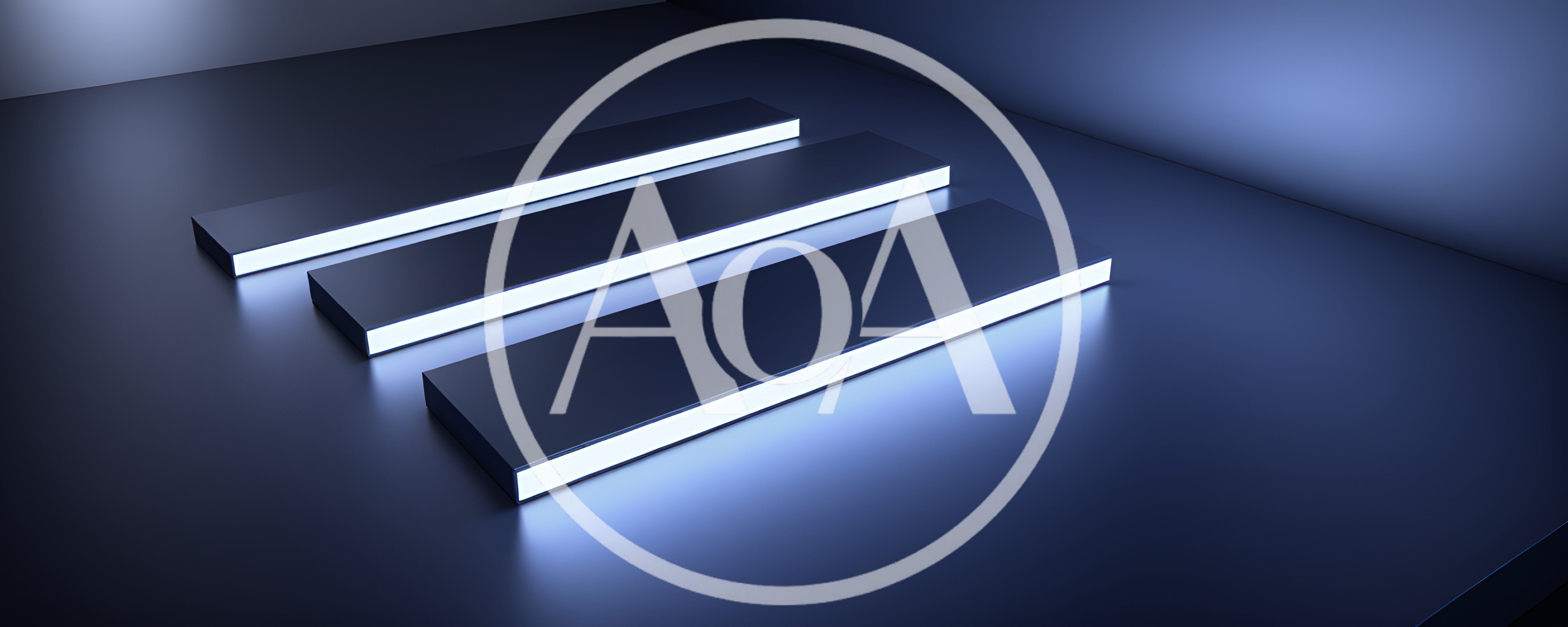 Three Glowing Rectangular Platforms On Dark Surface