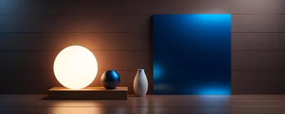 Minimalist Interior Design With Glowing Sphere And Blue Panel