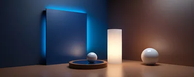 Minimalist 3D Abstract Scene With Glowing Light Pillars