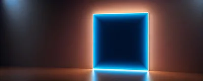 Glowing Blue Neon Square Portal In Dark Room