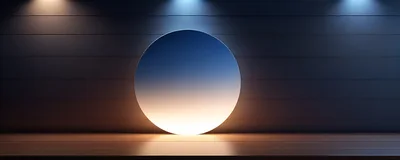 Minimalist Circular Light Display On Wooden Stage