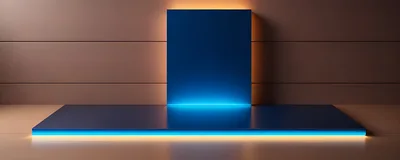 Minimalist Blue Podium With Glowing Neon Light Effects