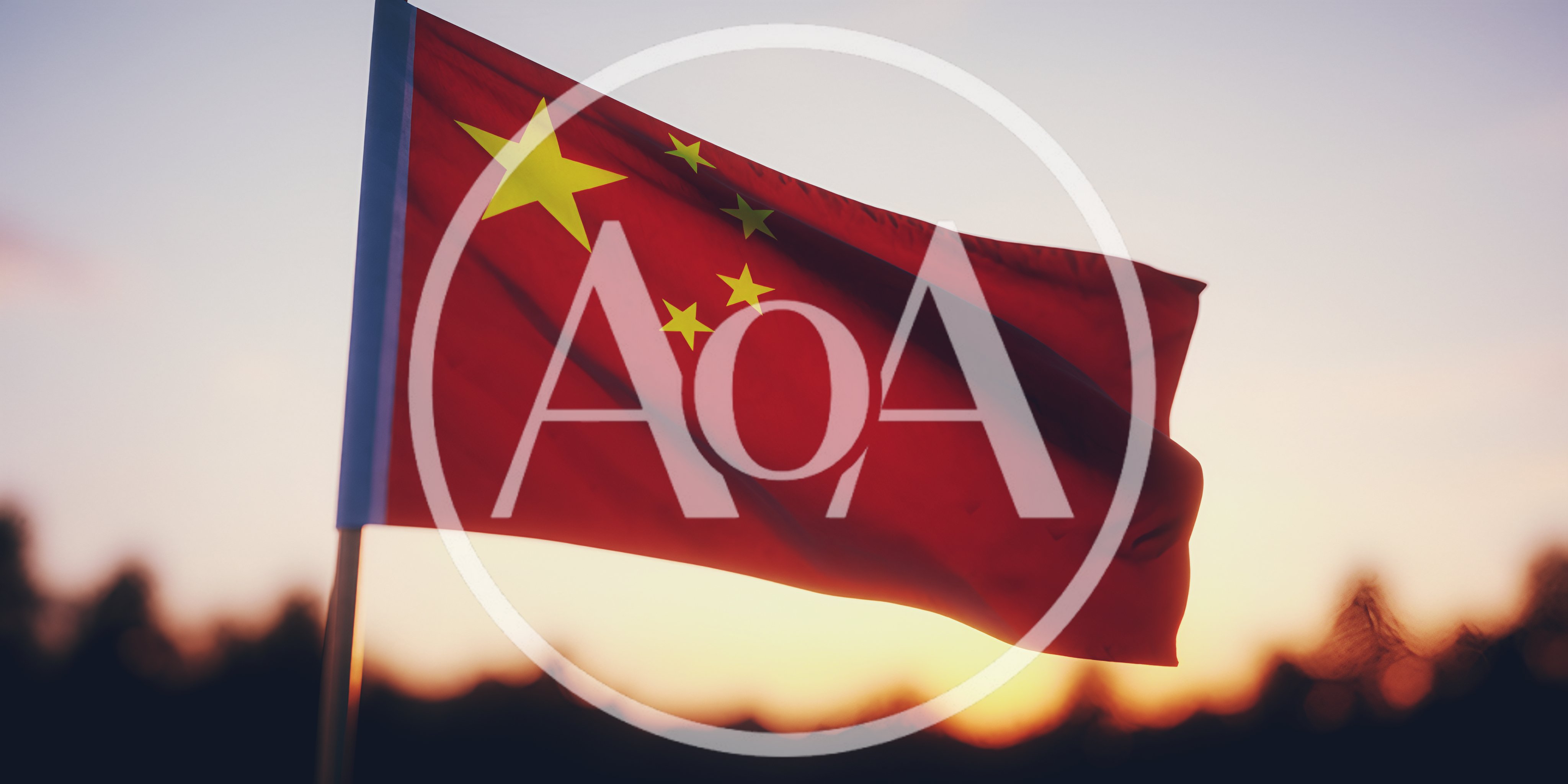 Waving Flag Of China Against A Sunset Sky