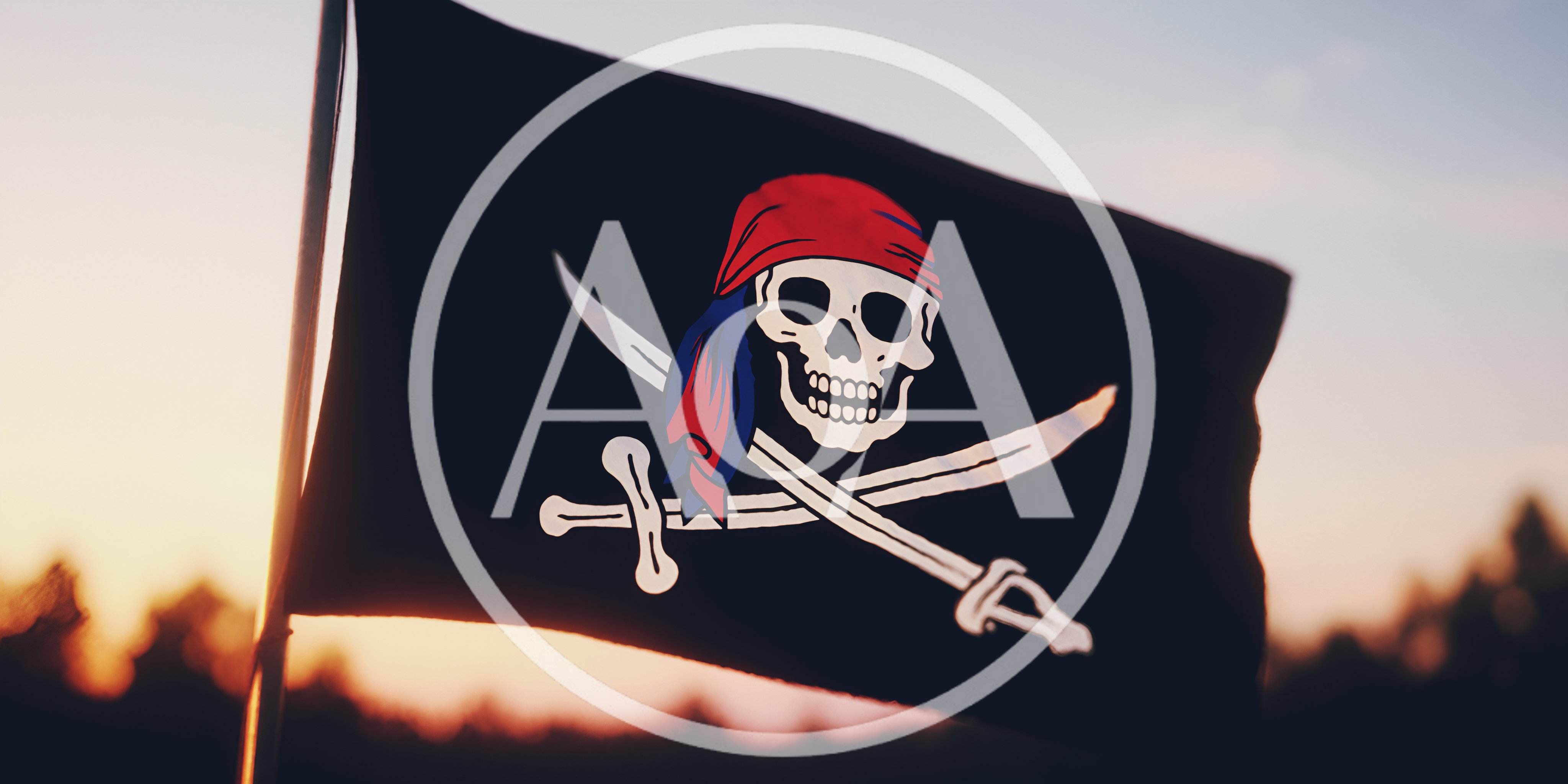 Pirate Flag Waving Against A Sunset Sky