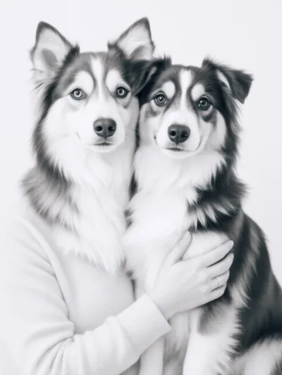 Person Holding Two Dogs In Studio Portrait