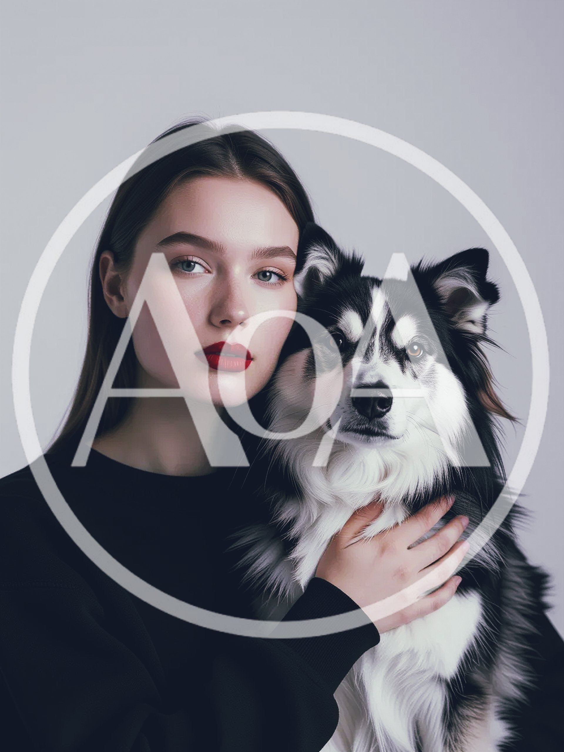 Young Woman Posing With Her Black And White Dog