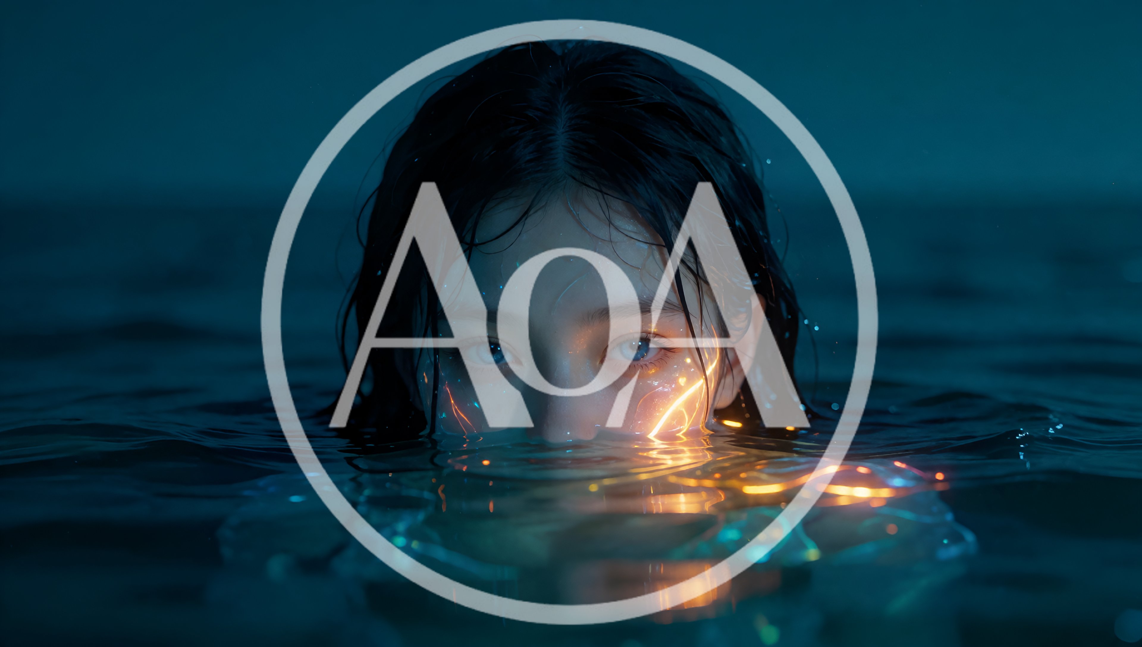 Woman With Glowing Eyes Emerging From Dark Water