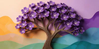 Paper Craft Tree With Purple Blossoms