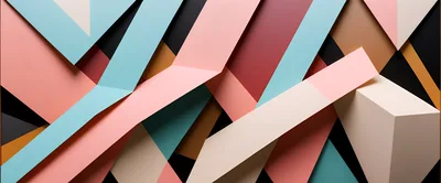 Abstract Geometric Composition With Overlapping Colorful Paper Ribbons
