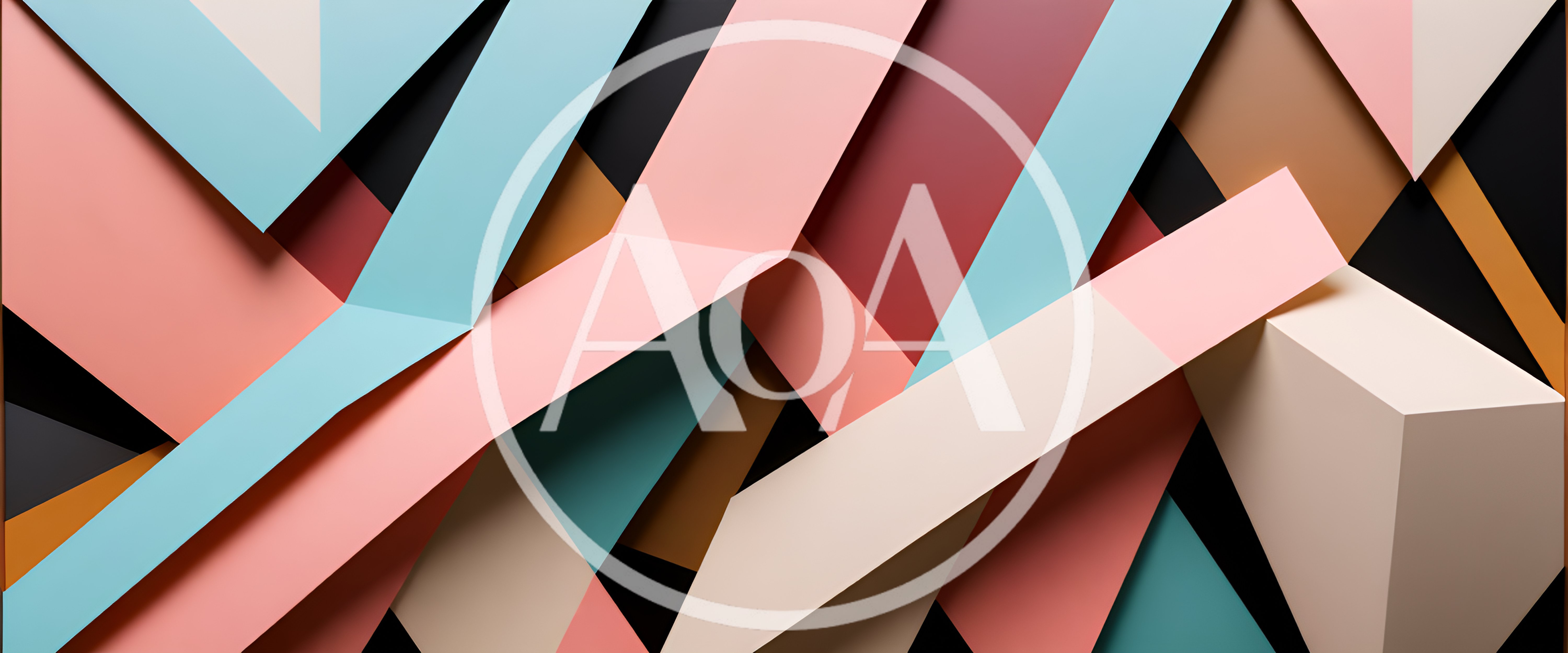 Abstract Geometric Composition With Overlapping Colorful Paper Ribbons