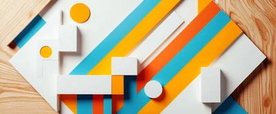 Abstract Geometric Composition With Colorful Stripes And Blocks