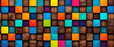 Abstract Geometric Wall With Colorful Wooden Blocks