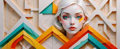 Stylized Portrait Of A Woman With Geometric Wood Art