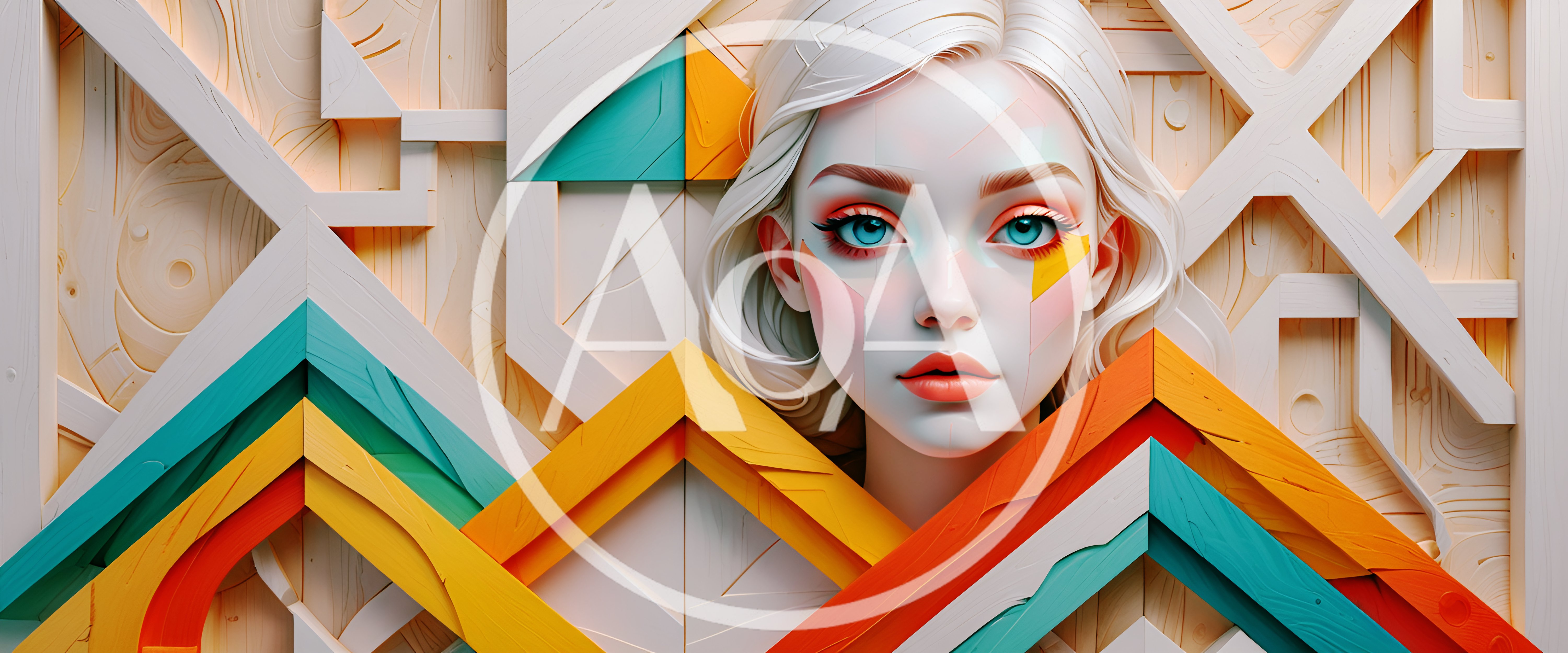 Stylized Portrait Of A Woman With Geometric Wood Art