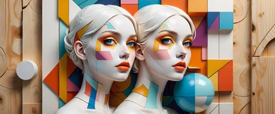 Surreal Portrait Of Two Women With Geometric Makeup