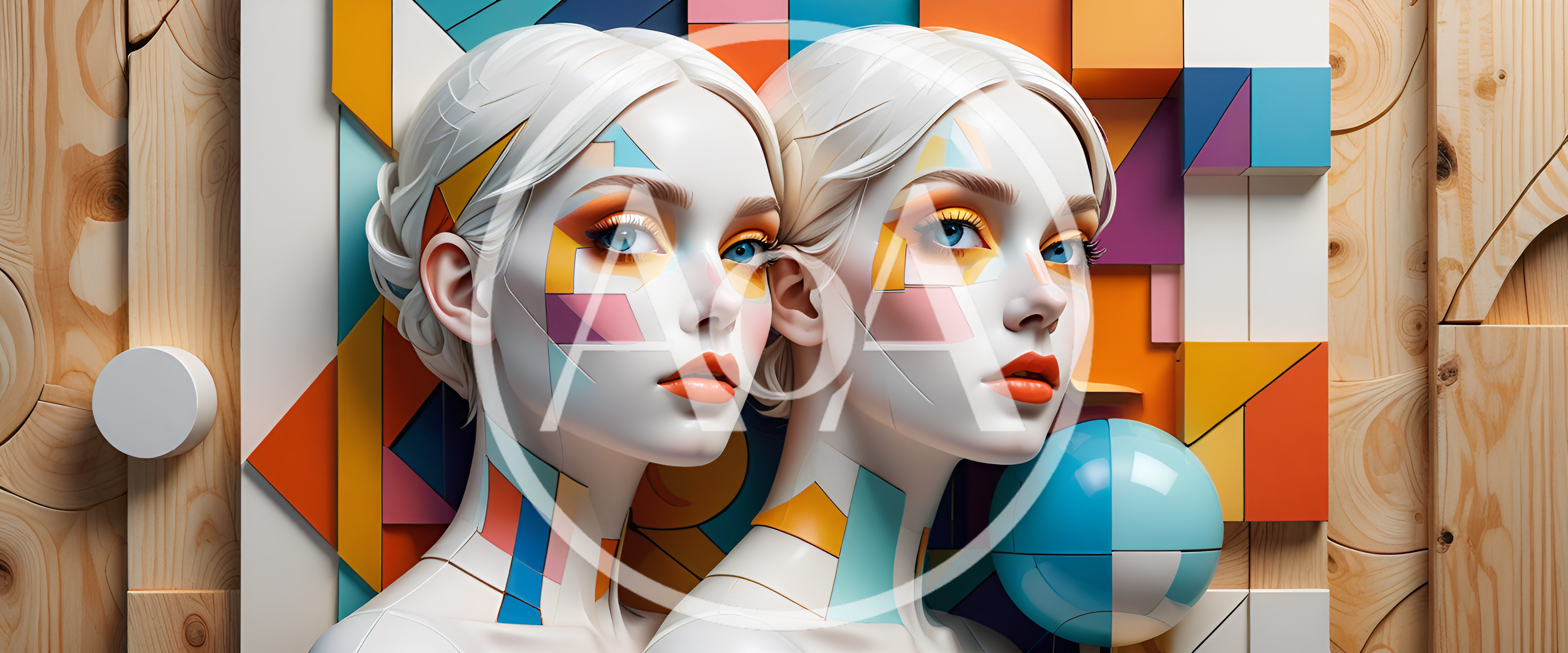 Surreal Portrait Of Two Women With Geometric Makeup