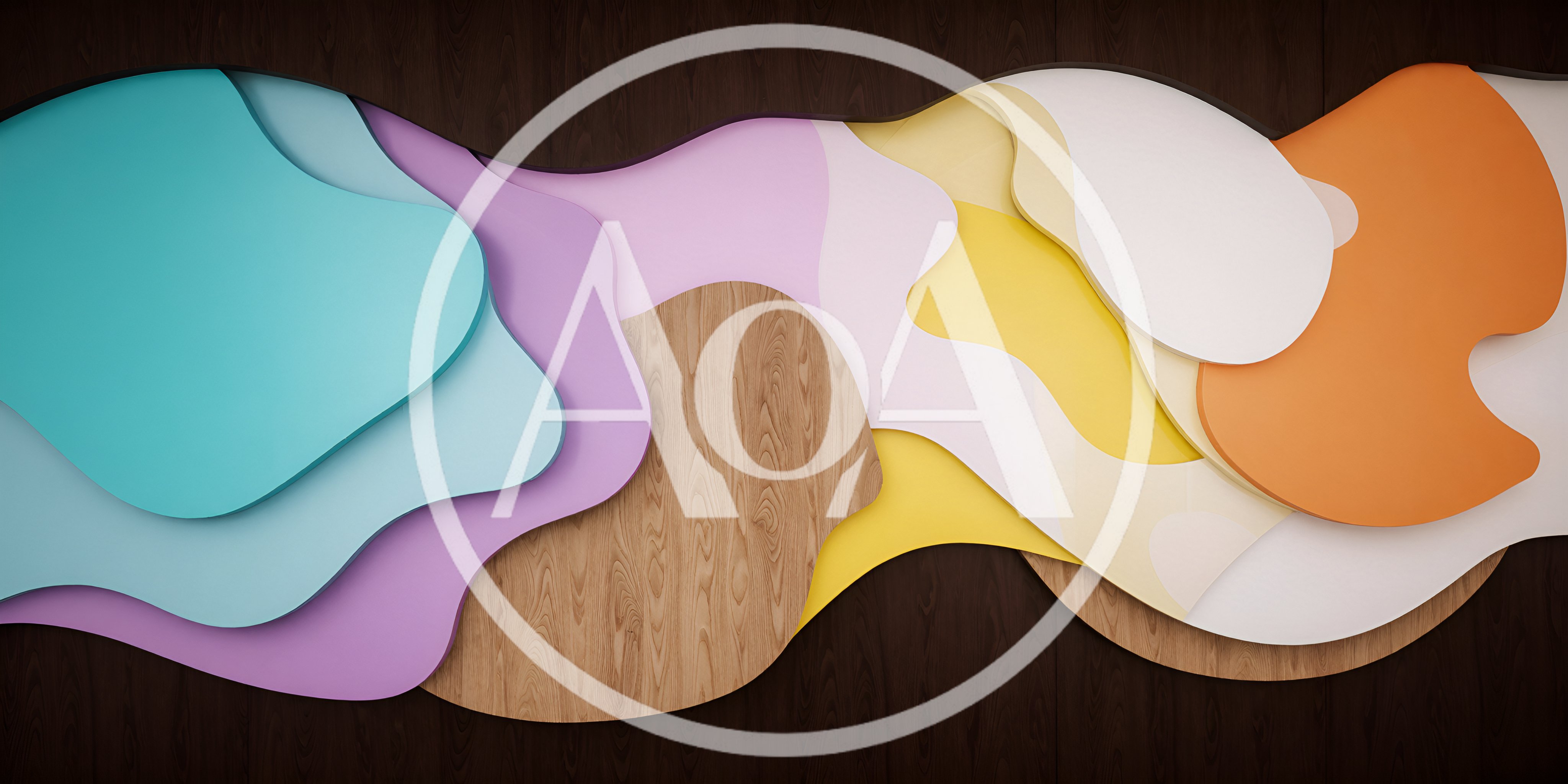 Abstract Layered Wavy Shapes With Wood Texture Background
