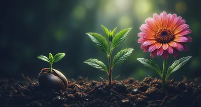 Three Stages Of Plant Growth From Seed To Flower