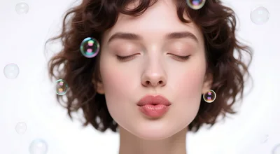 Young Woman With Curly Hair Blowing A Kiss