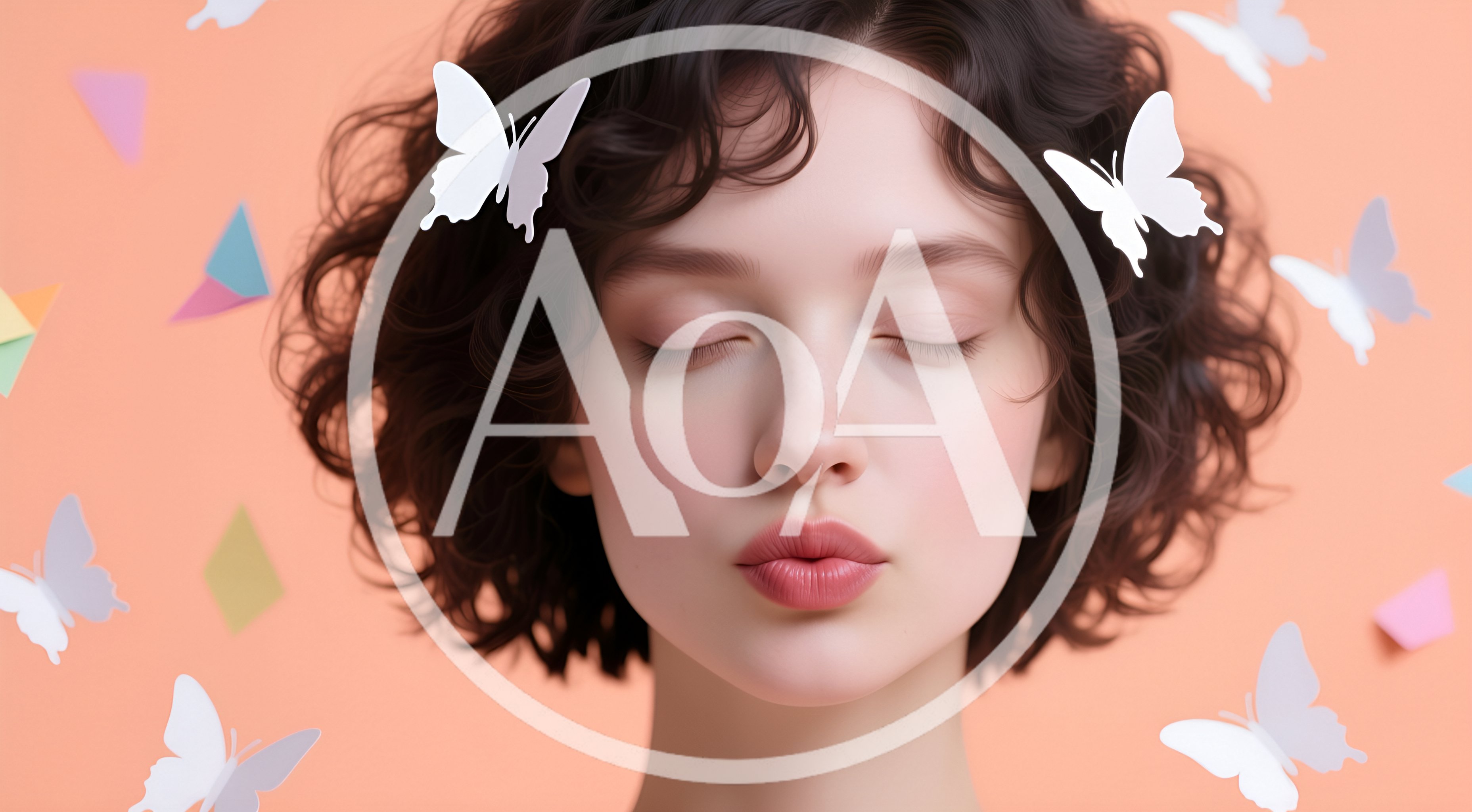 Young Woman With Closed Eyes And Paper Butterflies