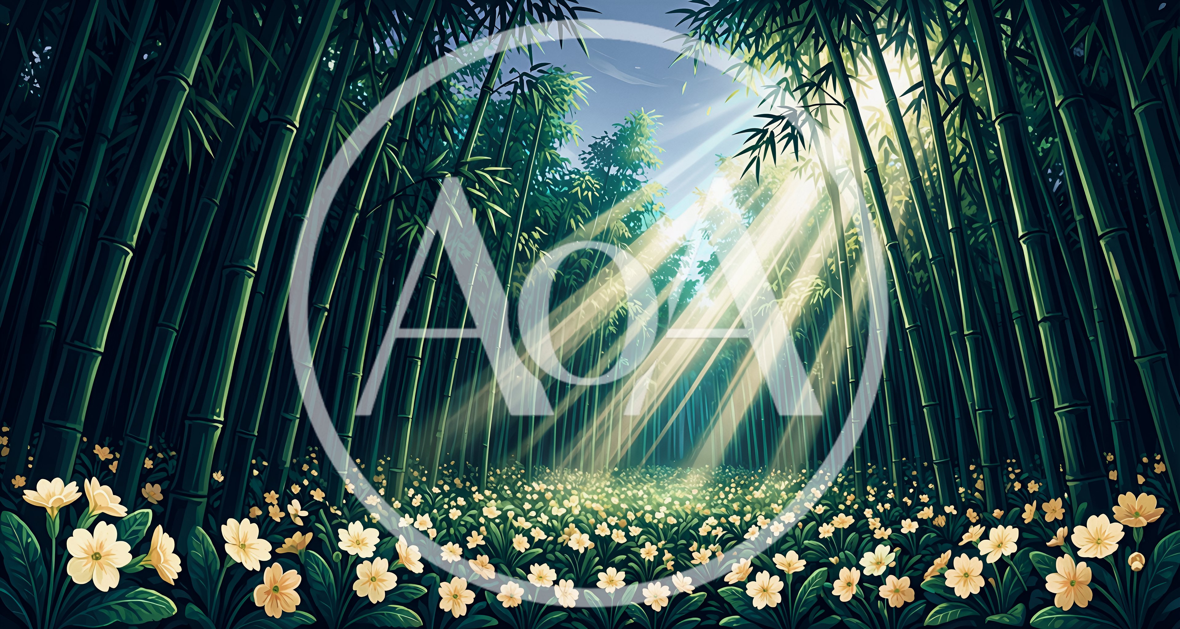 Sunlight Streaming Through A Lush Bamboo Forest