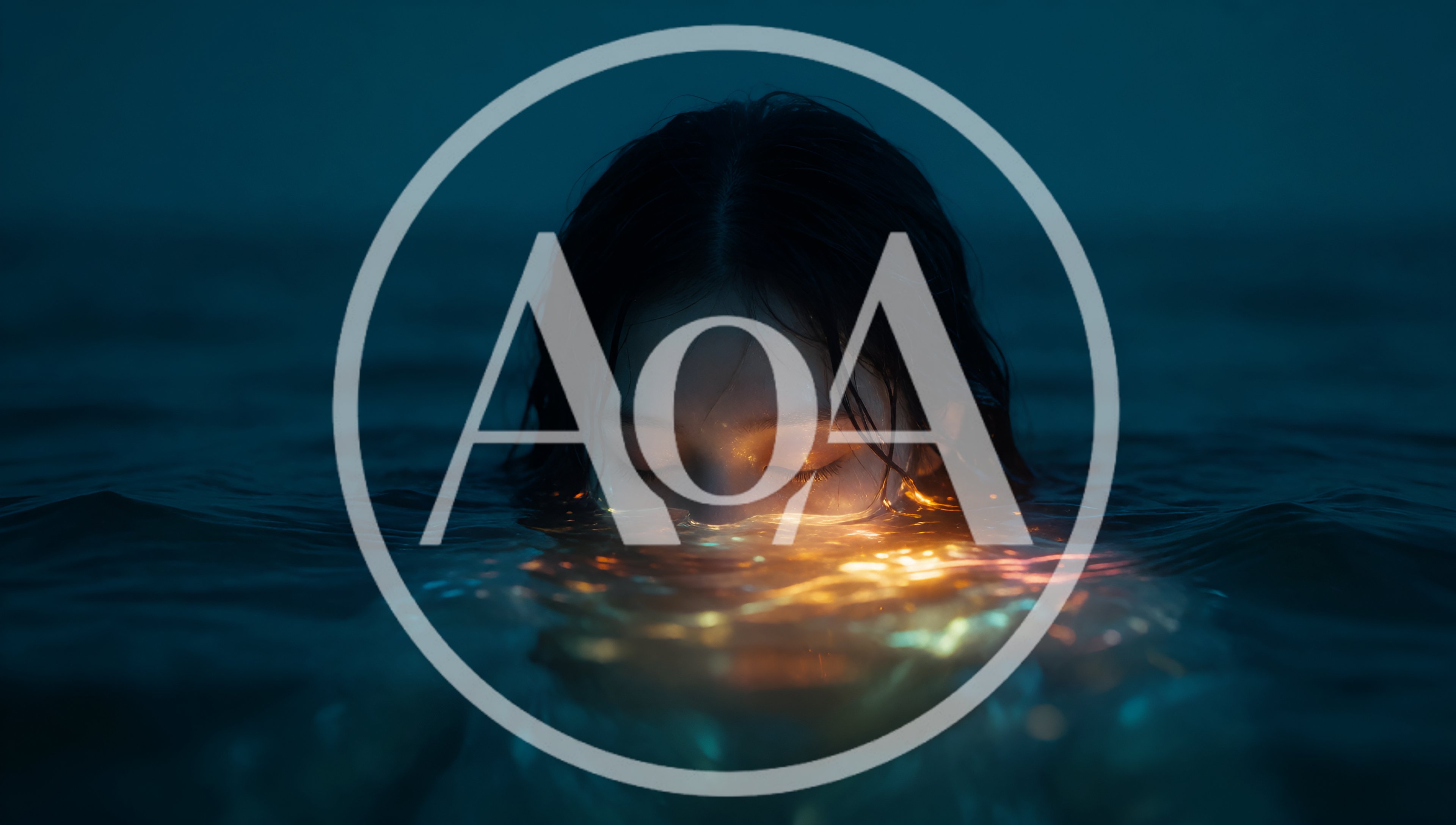 Woman Submerged In Dark Water With Glowing Light