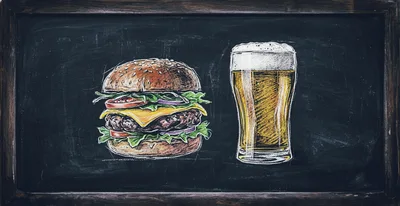 Chalkboard Drawing Of A Burger And Beer