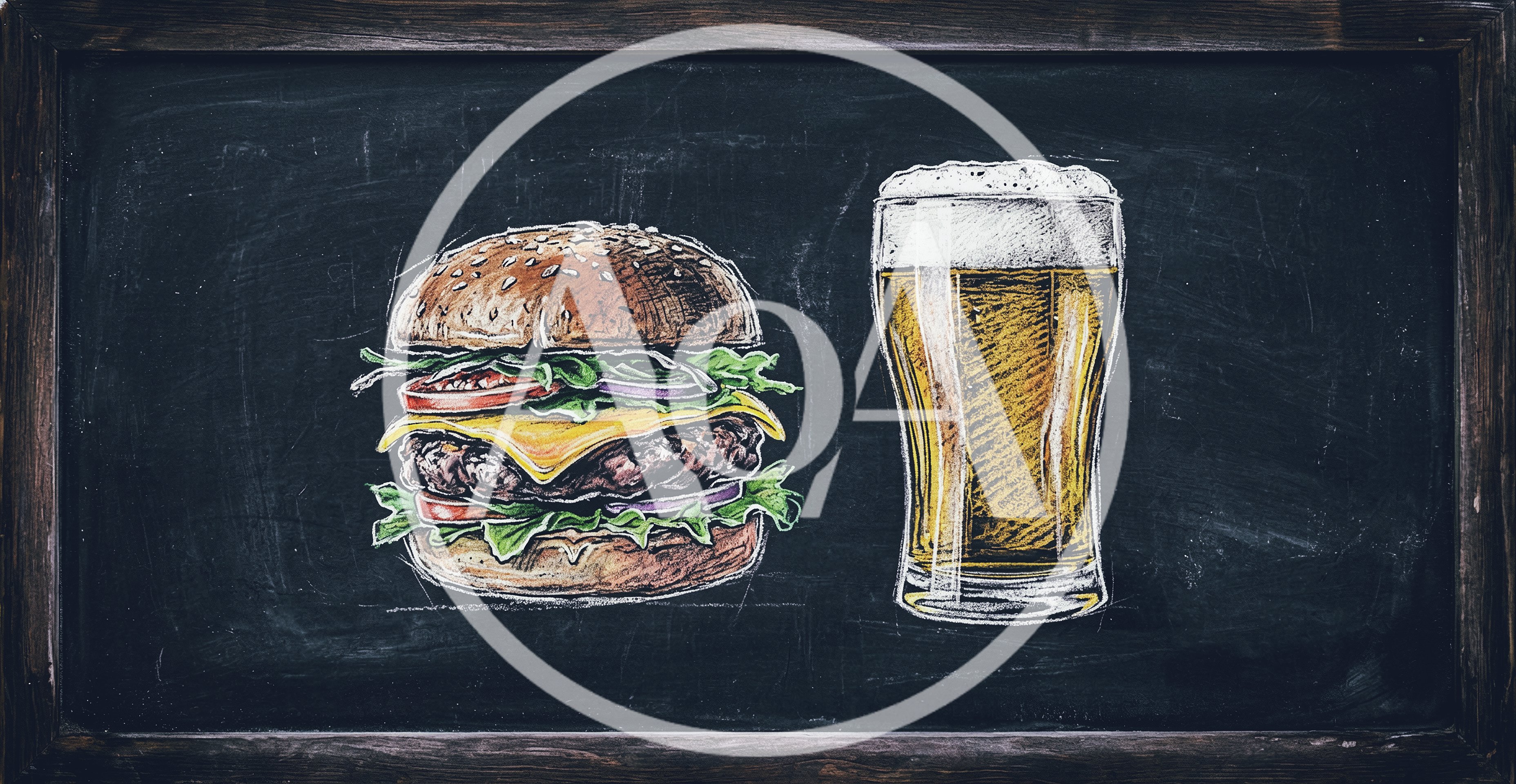 Chalkboard Drawing Of A Burger And Beer