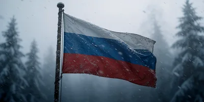 Russian Flag Waving In A Snowy Forest
