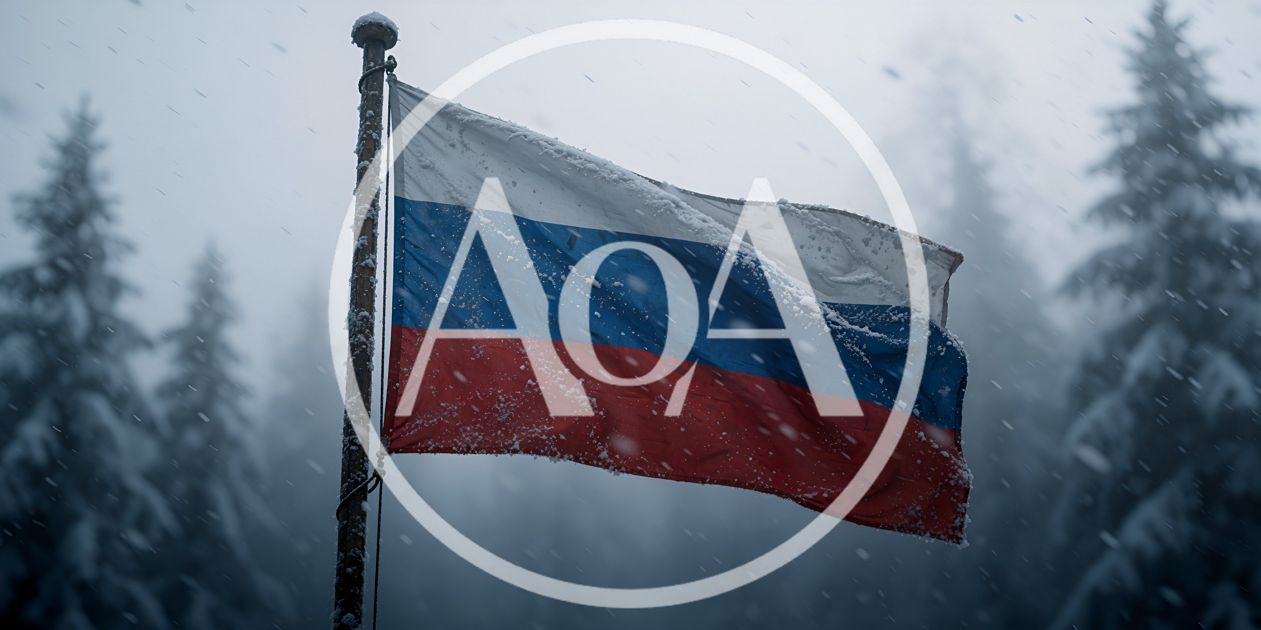 Russian Flag Waving In A Snowy Forest