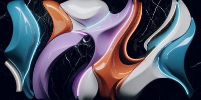 Abstract 3D Fluid Shapes With Marble Background