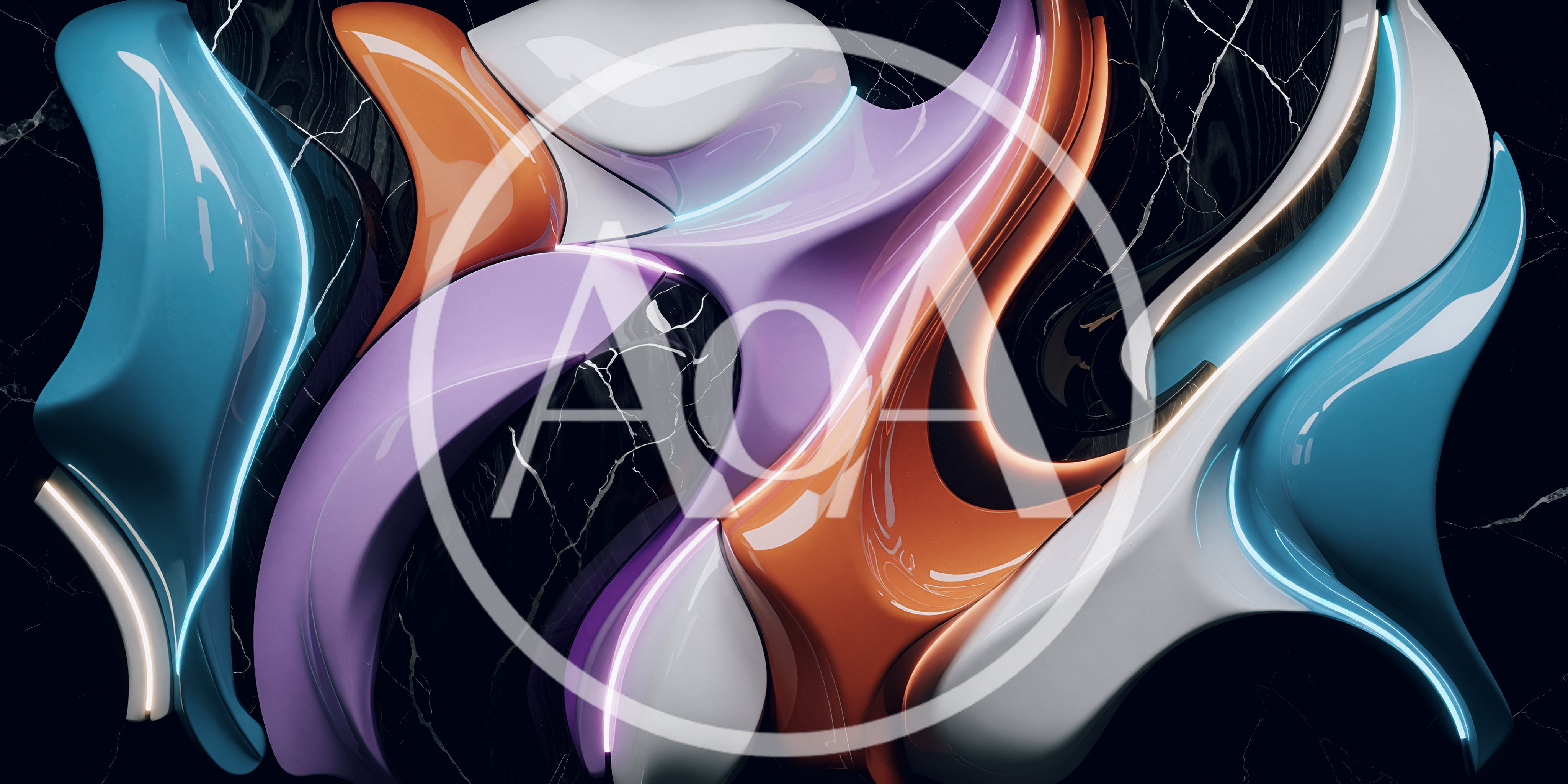 Abstract 3D Fluid Shapes With Marble Background