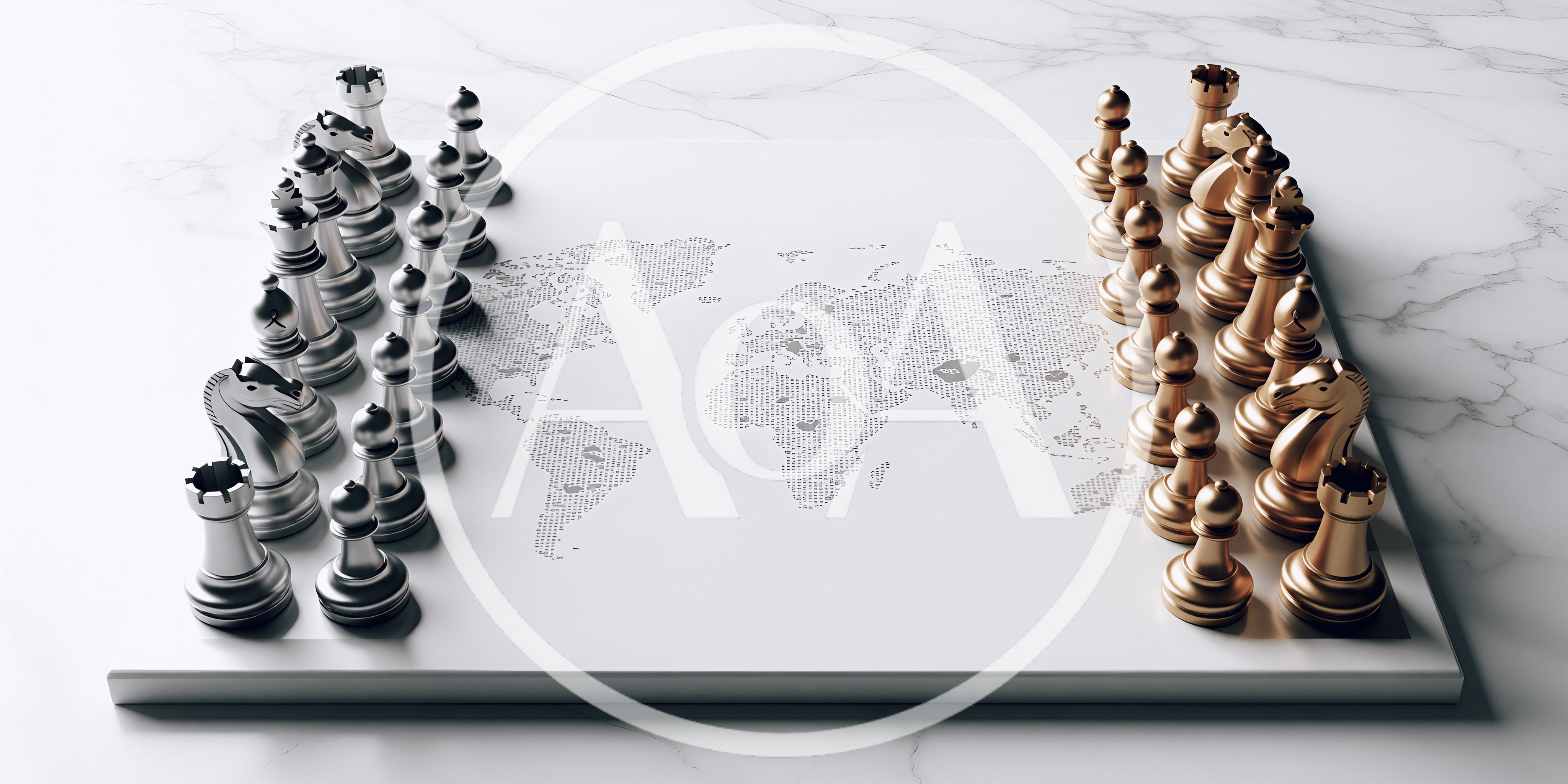 Silver and Gold Chess Pieces on World Map Board