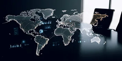 Digital World Map With Global Data Analytics Overlay